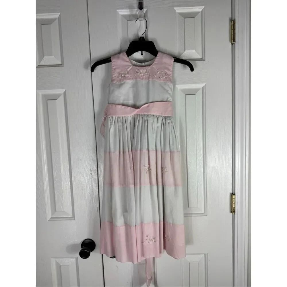 Willbeth Girls Pink and White Long Embroidered Dress Size 6